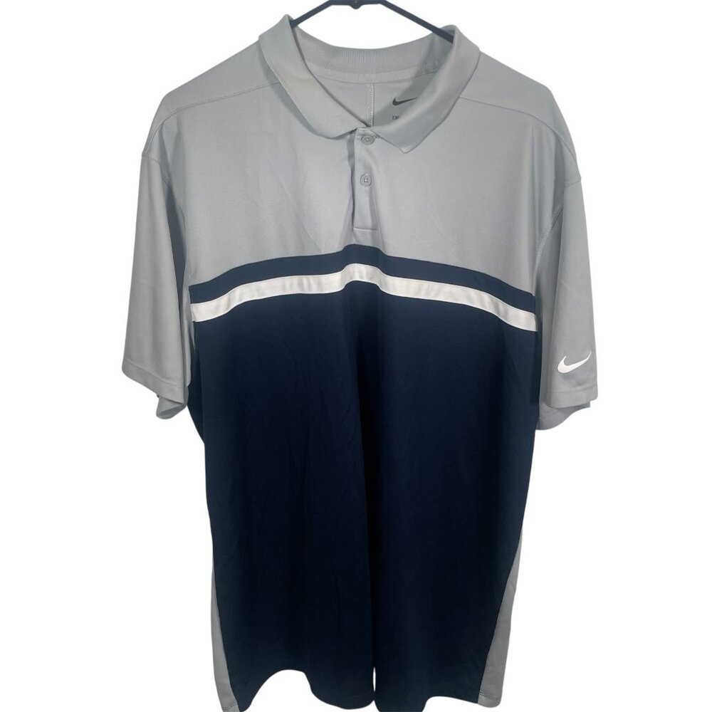 Nike Victory Colorblock Polo Mens 2XL Activewear Logo Short Sleeve Blue Gray